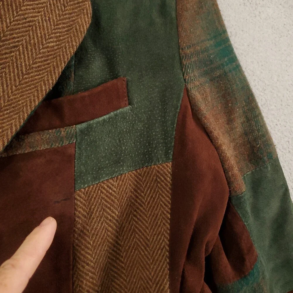 Brandon Thomas Suede Patchwork Blazer Jacket Womens Sz 12 M Brown Tan Colorblock - Picture 7 of 12